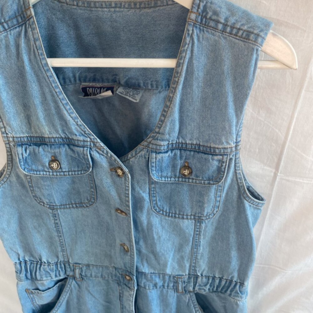 Rare Vtg 90s Bill Blass Light Wash Denim Sleeveless Jumpsuit SizeL Logo Pockets - Picture 2 of 6